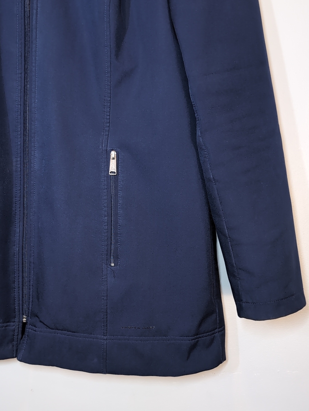 Andrew Marc Navy Softshell Jacket Hooded Fleece Lined Womens Size Large Stretch - Picture 6 of 16